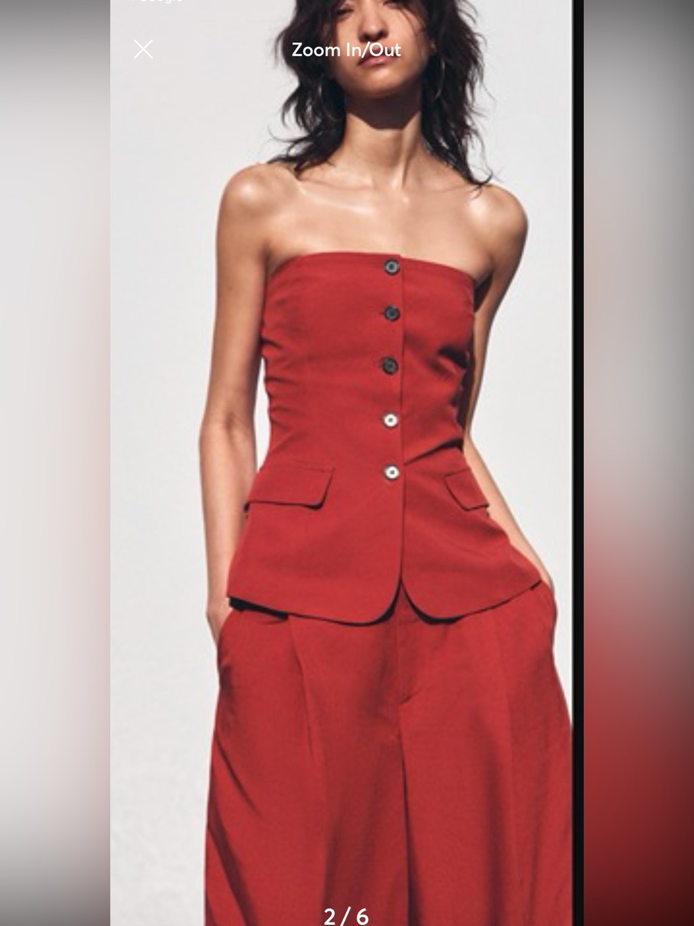 Zara Strapless Button-Front Top in Red